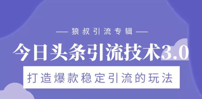 狼叔今日头条引流技术3.0,打造爆款稳定引流的玩法,VLOG引流技术-资源宝库吧