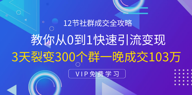 12节社群成交全攻略:从0到1快速引流变现,3天裂变300个群一晚成交103万-资源宝库吧