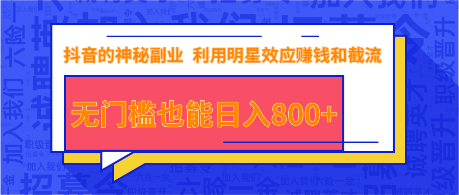 抖音上神秘副业项目,利用明星效应赚钱和截流,无门槛也能日入800+-资源宝库吧