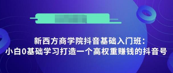 抖音基础入门班:小白0基础学习打造一个高权重赚钱的抖音号-资源宝库吧
