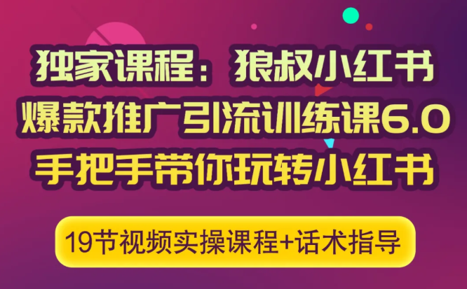 狼叔小红书爆款推广引流训练课6.0,手把手带你玩转小红书-资源宝库吧