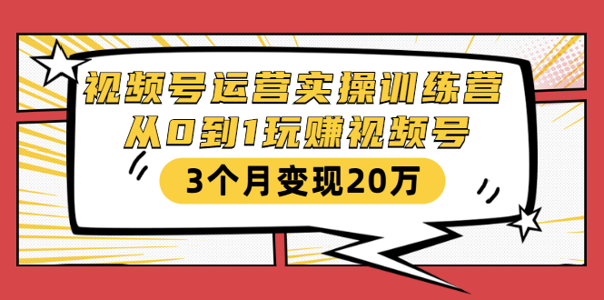 视频号运营实操训练营:从0到1玩赚视频号,3个月变现20万-资源宝库吧