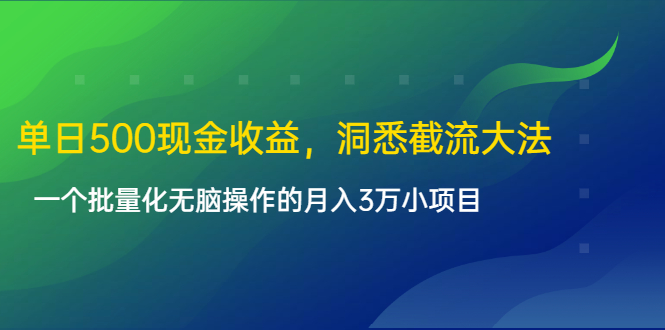 单日500现金收益,洞悉截流大法,一个批量化无脑操作的月入3万小项目-资源宝库吧