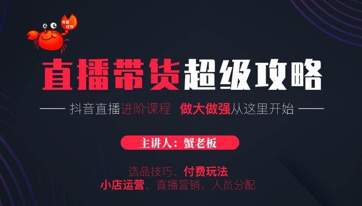 蟹老板抖音直播带货超级攻略:抖音直播带货的详细玩法,小店运营、付费投放等-资源宝库吧