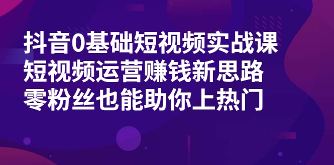 抖音0基础短视频实战课,短视频运营赚钱新思路,零粉丝也能助你上热门-资源宝库吧