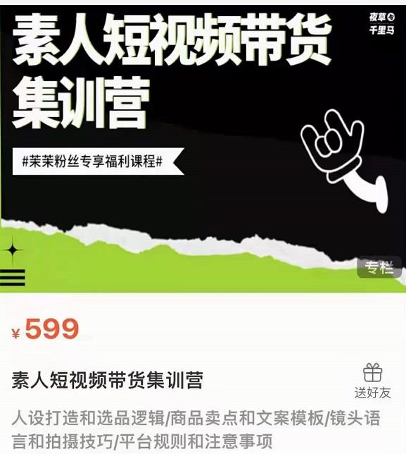 夜草与千里马素人短视频带货集训营,薛辉团队价值599-资源宝库吧