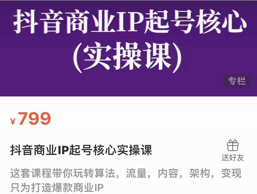 抖音商业IP起号核心实操课,带你玩转算法,流量,内容,架构,变现-资源宝库吧