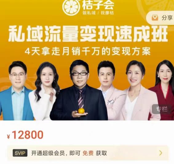 桔子会·私域流量变现速成班,4天拿走月销千万的变现方案 价值12800元-资源宝库吧