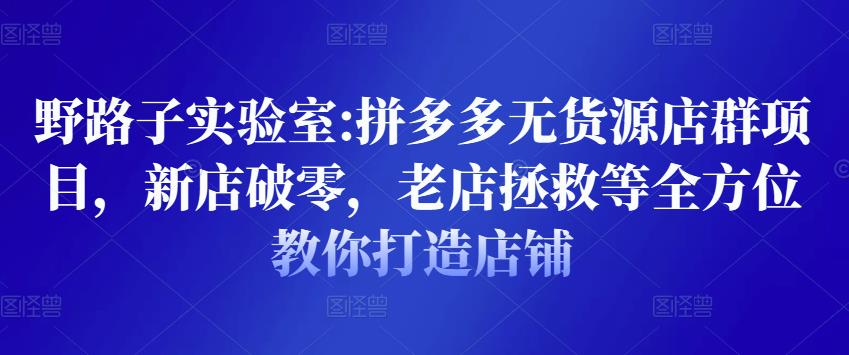 野路子实验室:拼多多无货源店群项目,新店破零,老店拯救等全方位教你打造店铺-资源宝库吧