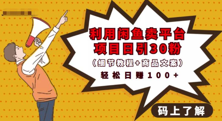 利用闲鱼卖平台项目课程资源日引流30+精准粉丝,轻松日赚100+,积累人脉可实现二次变-资源宝库吧