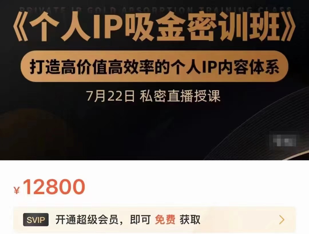 个人IP吸金密训班,打造高价值高效率的个人IP内容体系(价值12800元)-资源宝库吧