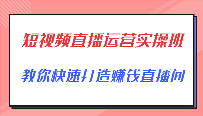 短视频直播运营实操班,直播带货精细化运营实操,教你快速打造赚钱直播间-资源宝库吧