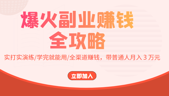 爆火副业赚钱全攻略：实打实演练/学完就能用/全渠道赚钱，带普通人月入３万元-资源宝库吧