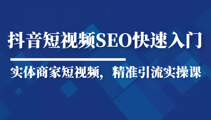抖音短视频Seo搜索排名优化新手快速入门教程,实体商家短视频,精准引流实操课-资源宝库吧