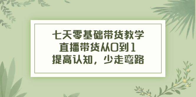 七天零基础带货教学,直播带货从0到1,提高认知,少走弯路-资源宝库吧