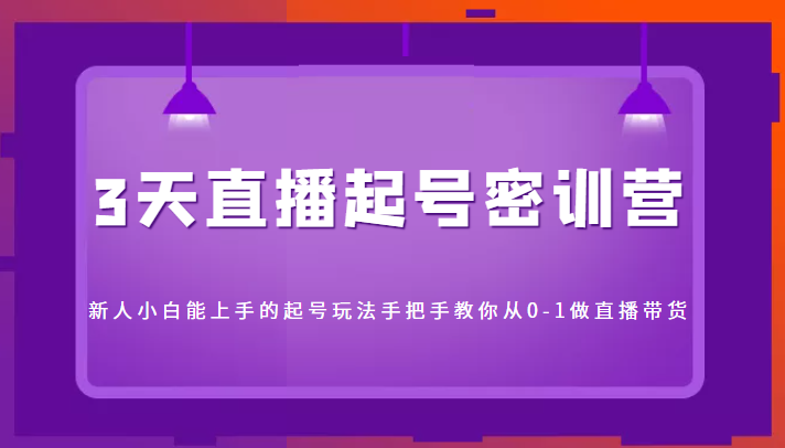 3天直播起号密训营,新人小白能上手的起号玩法,手把手教你从0-1做直播带货-资源宝库吧