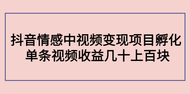 副业孵化营第5期:抖音情感中视频变现项目孵化 单条视频收益几十上百-资源宝库吧