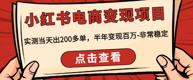 顽石·小红书电商变现项目,实测当天出200多单,半年变现百万,非常稳定-资源宝库吧