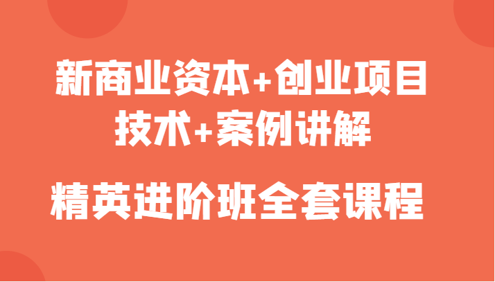 新商业资本+创业项目,技术+案例讲解,精英进阶班全套课程-资源宝库吧