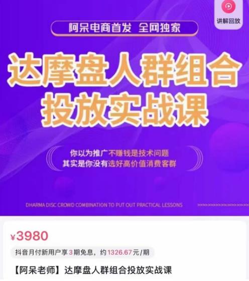阿呆电商·达摩盘人群组合投放实战课，你以为推广不赚钱是技术问题，其实是你没有选好高价值消费客群-资源宝库吧