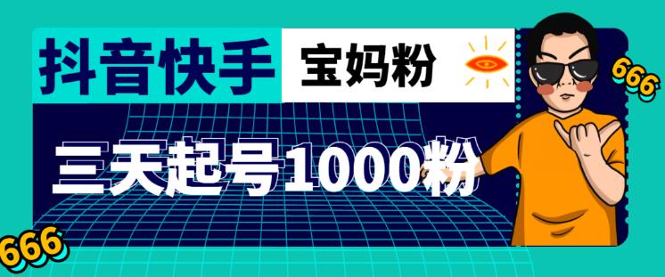 抖音快手三天起号涨粉1000宝妈粉丝的核心方法【详细玩法教程】-资源宝库吧