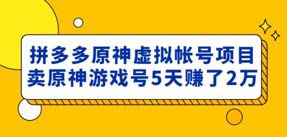 外面卖2980的拼多多原神虚拟帐号项目：卖原神游戏号5天赚了2万-资源宝库吧