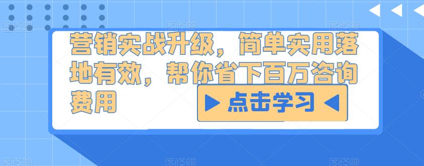 营销实战升级，简单实用落地有效，帮你省下百万咨询费用-资源宝库吧