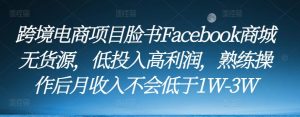 跨境电商项目脸书Facebook商城无货源，低投入高利润，熟练操作后月收入不会低于1W-3W-资源宝库吧