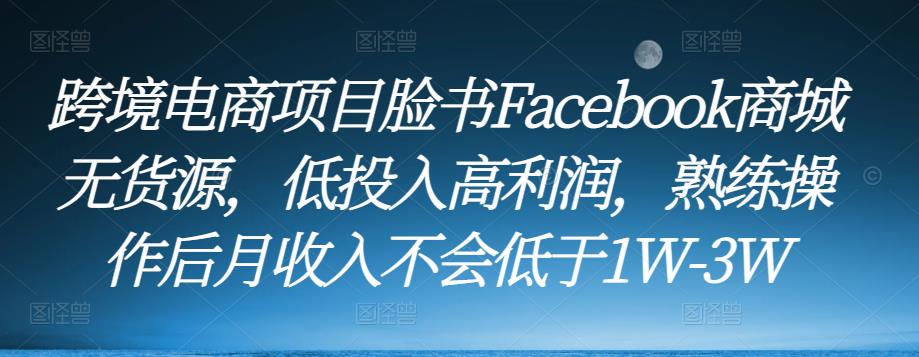 跨境电商项目脸书Facebook商城无货源，低投入高利润，熟练操作后月收入不会低于1W-3W-资源宝库吧