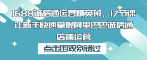 1688诚信通运营精英班,17节课让新手快速掌握阿里巴巴诚信通店铺运营-资源宝库吧