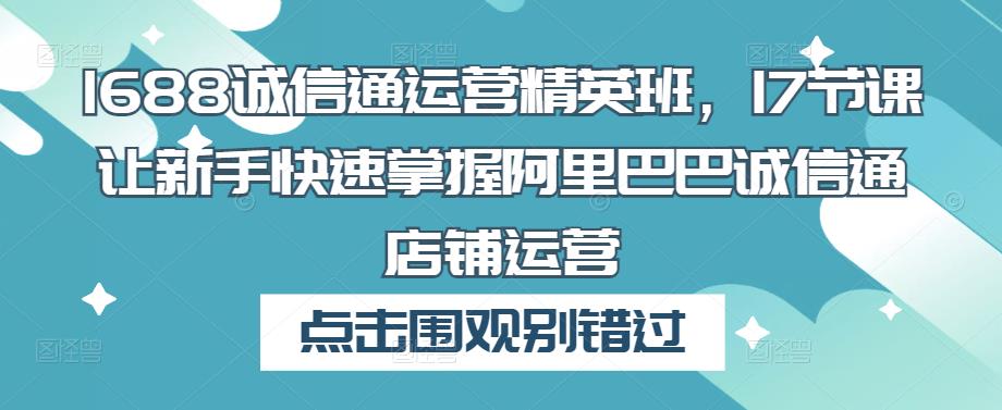 1688诚信通运营精英班,17节课让新手快速掌握阿里巴巴诚信通店铺运营-资源宝库吧