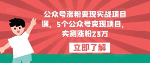 公众号涨粉变现实战项目课，5个公众号变现项目，实测涨粉23万-资源宝库吧
