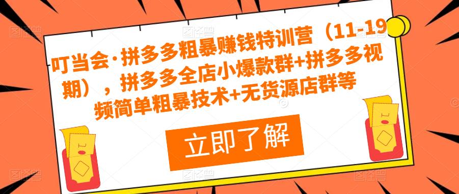 叮当会·拼多多粗暴赚钱特训营（11-19期），拼多多全店小爆款群+拼多多视频简单粗暴技术+无货源店群等-资源宝库吧