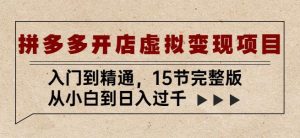 拼多多开店虚拟变现项目：入门到精通，从小白到日入过千（15节完整版）-资源宝库吧
