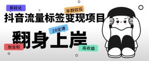 抖音流量标签变现项目，抖音创业粉轻松转化，单价高收益简单-资源宝库吧