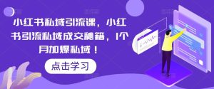 小红书私域引流课，小红书引流私域成交秘籍，1个月加爆私域！-资源宝库吧