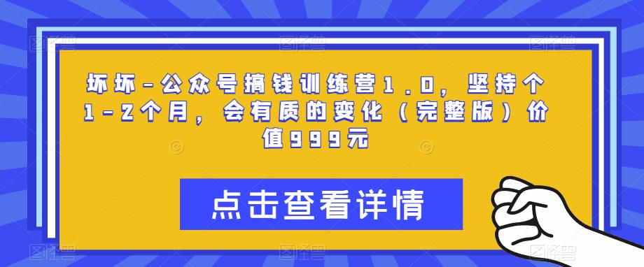 坏坏-公众号搞钱训练营1.0，坚持个1-2个月，会有质的变化（完整版）价值999元-资源宝库吧