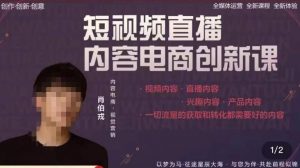 肖伯戎·短视频直播内容电商创新课，一切流量的获取和转化都需要好的内容-资源宝库吧