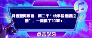 抖音蓝海项目，第二个“快手极速版拉新”，一周搞了7000+【揭秘】-资源宝库吧