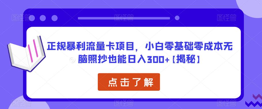 正规暴利流量卡项目，小白零基础零成本无脑照抄也能日入300+【揭秘】-资源宝库吧
