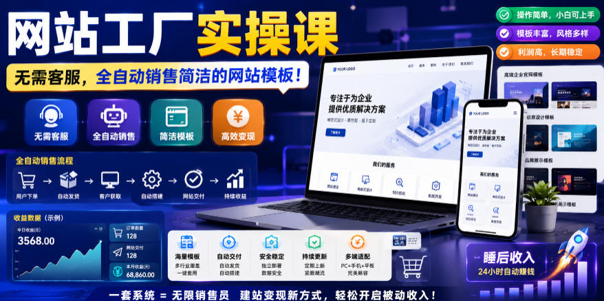 网站工厂实操课，无需客服，网站模板自动赚钱！【原创双语字幕】-资源宝库吧