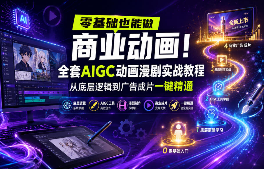 零基础也能做商业动画！全套AIGC动画漫剧实战教程，从底层逻辑到广告成片一键精通-资源宝库吧