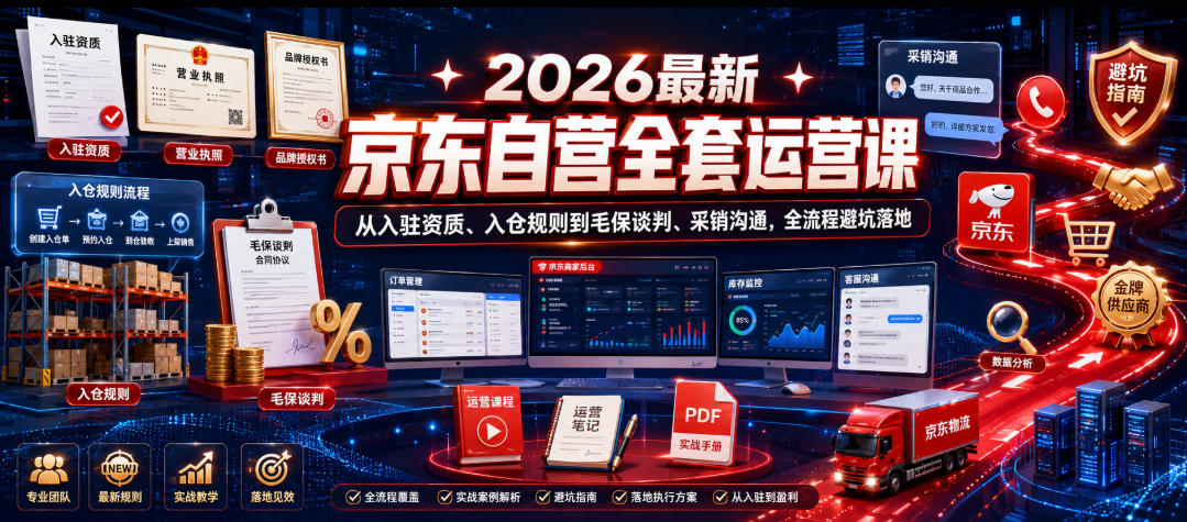 2026最新京东自营全套运营课，从入驻资质、入仓规则到毛保谈判、采销沟通，全流程避坑落地-资源宝库吧