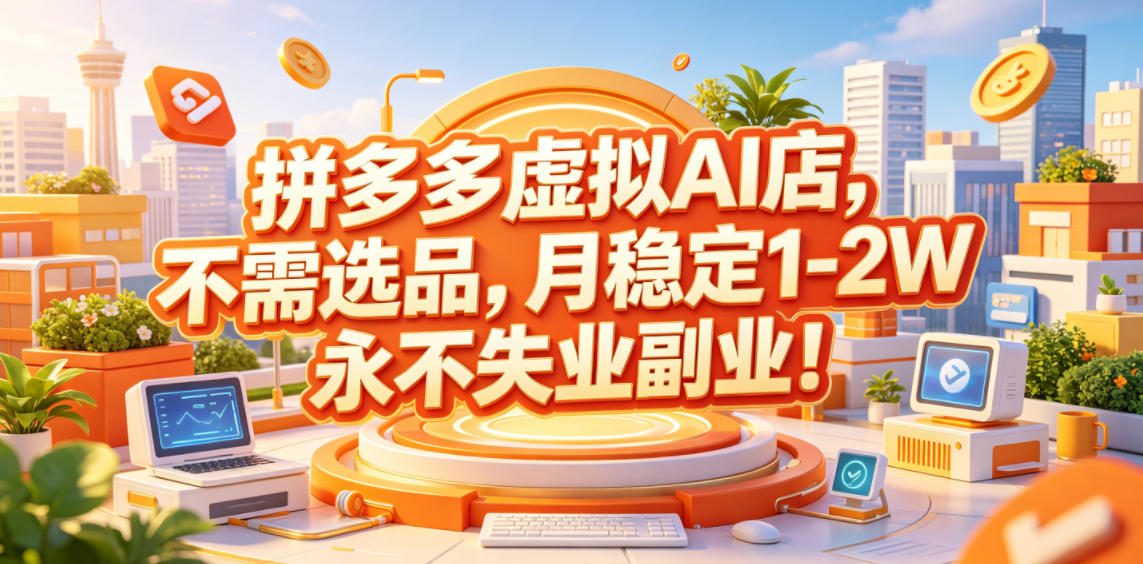 拼多多虚拟AI店，不需选品，月稳定1-2W，永不失业副业！【揭秘】-资源宝库吧