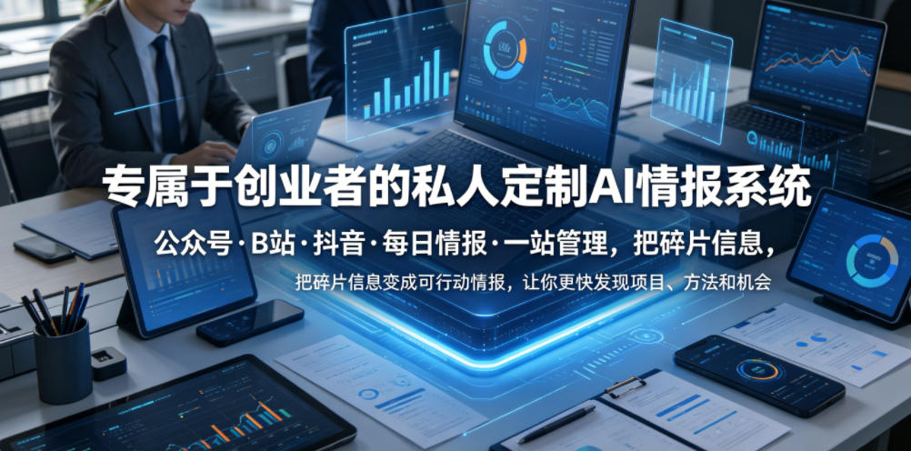 专属于创业者的私人定制AI情报系统，公众号·B站·抖音·每日情报·一站管理，把碎片信息变成可行动情报，让你更快发现项目、方法和机会-资源宝库吧