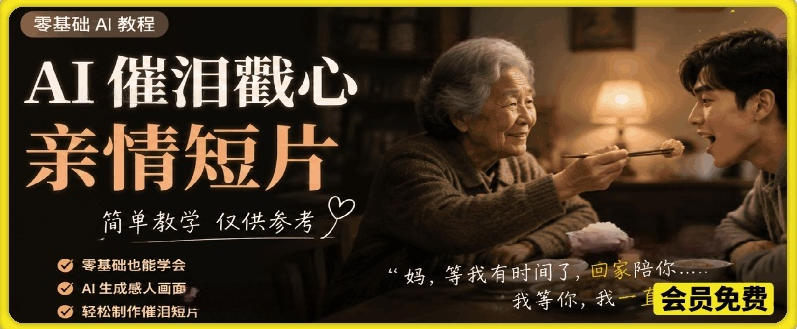 AI催泪戳心亲情短片，零基础AI教程，简单教学仅供参考-资源宝库吧