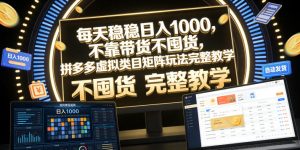 每天稳稳日入1000，不靠带货不囤货，拼多多虚拟类目矩阵玩法完整教学【揭秘】-资源宝库吧