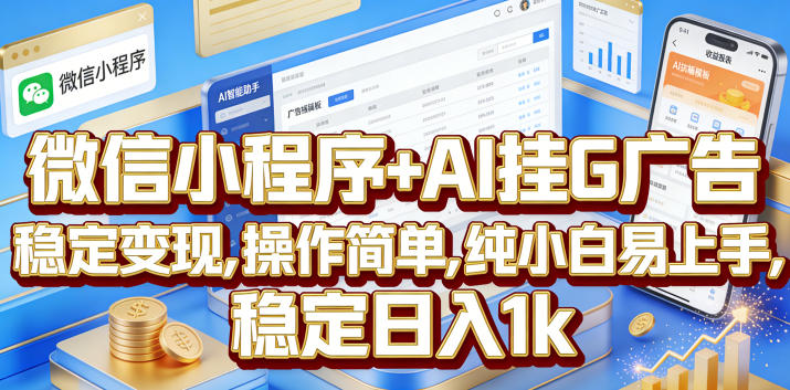 微信小程序+AI挂G广告，稳定变现，操作简单，纯小白易上手，稳定日入1k【揭秘】-资源宝库吧