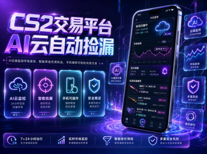 CS2交易平台AI云自动捡漏，多年稳定运行，无需手机，支持任何形式验证，日入300+【揭秘】-资源宝库吧