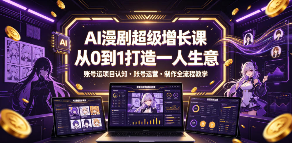 AI漫剧超级增长课，从0到1打造一人生意，项目认知・账号运营・制作全流程教学-资源宝库吧